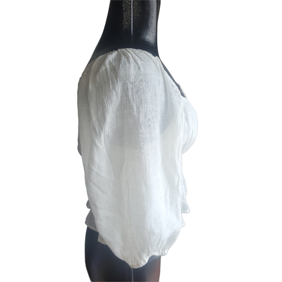 Mink Pink White Evelina Square Neck and Smocked Waistline Blouse L - Picture 4 of 7